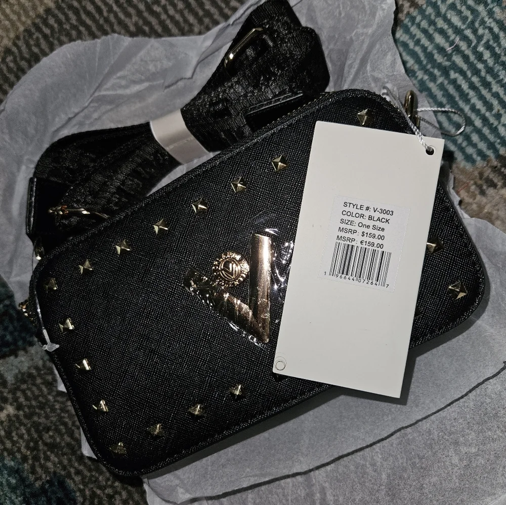 NWT VALENTINO ORLANDI Studded Double Zip Crossbody Camera Bag - Black - Picture 8 of 8